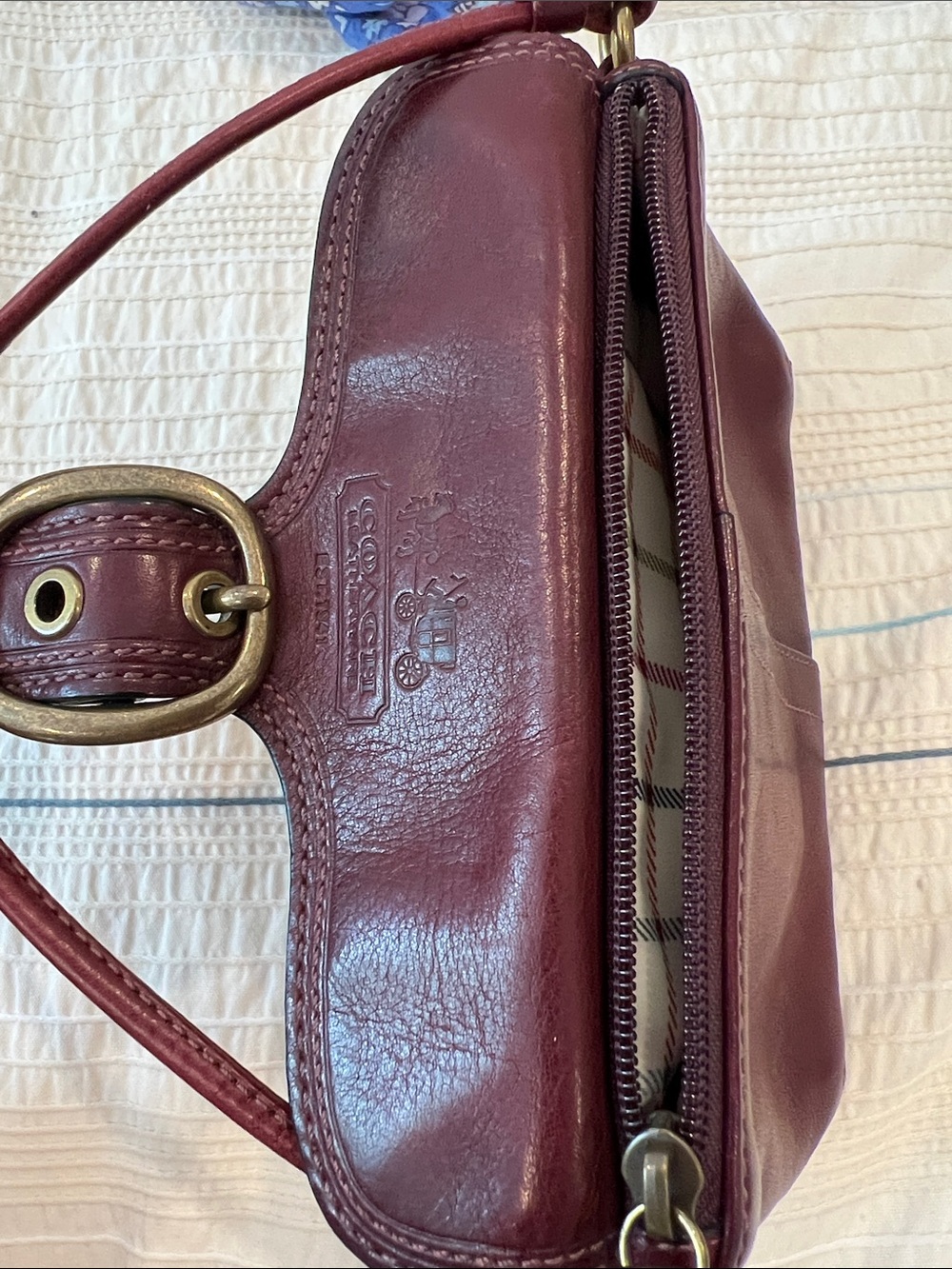 Coach Maroon Leather Wristlet with Brass Buckle - Picture 9 of 11